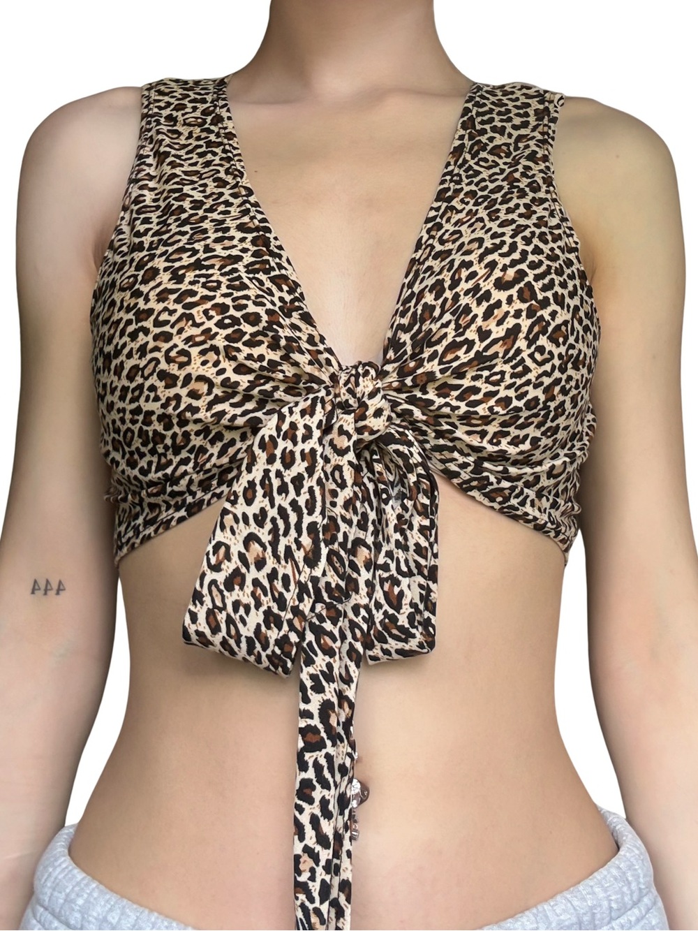 SHEIN Leopard Print Tie-Front Crop Top